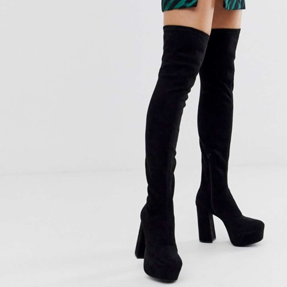 ASOS Knockout platform thigh high boots in black